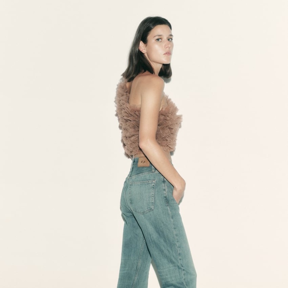 Zara asymmetric tulle knit top
